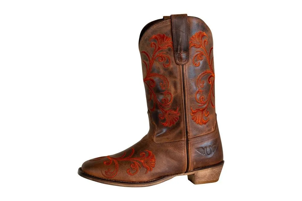 TuffRider Women Signa Floral Embroidered Leather Square Toe Western Boots