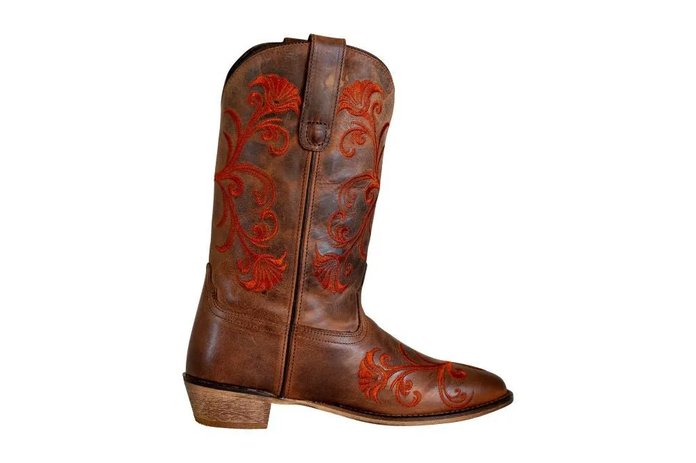 TuffRider Women Signa Floral Embroidered Leather Square Toe Western Boots