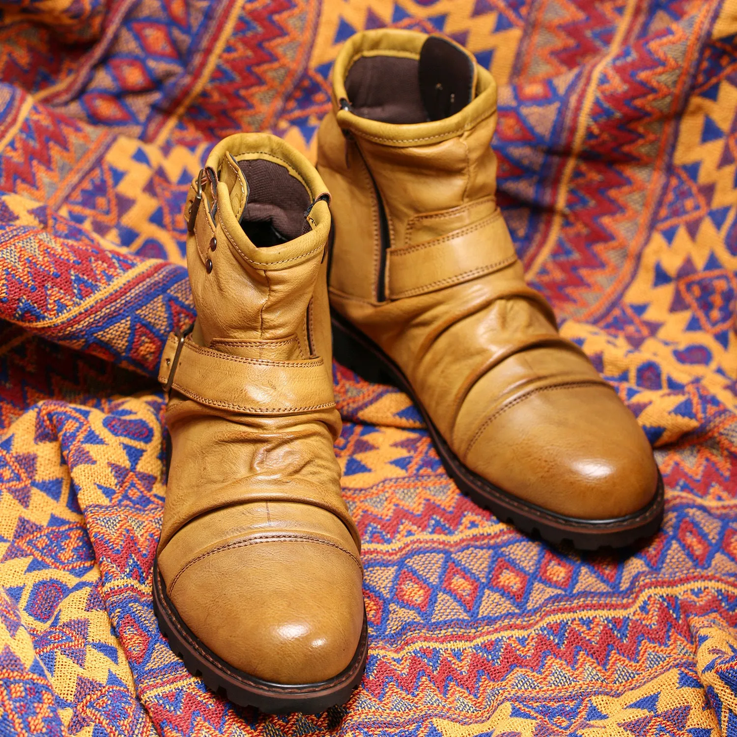 WRINKLED WESTERN COWBOY BOOTS WITH SIDE ZIPPER BOOTS